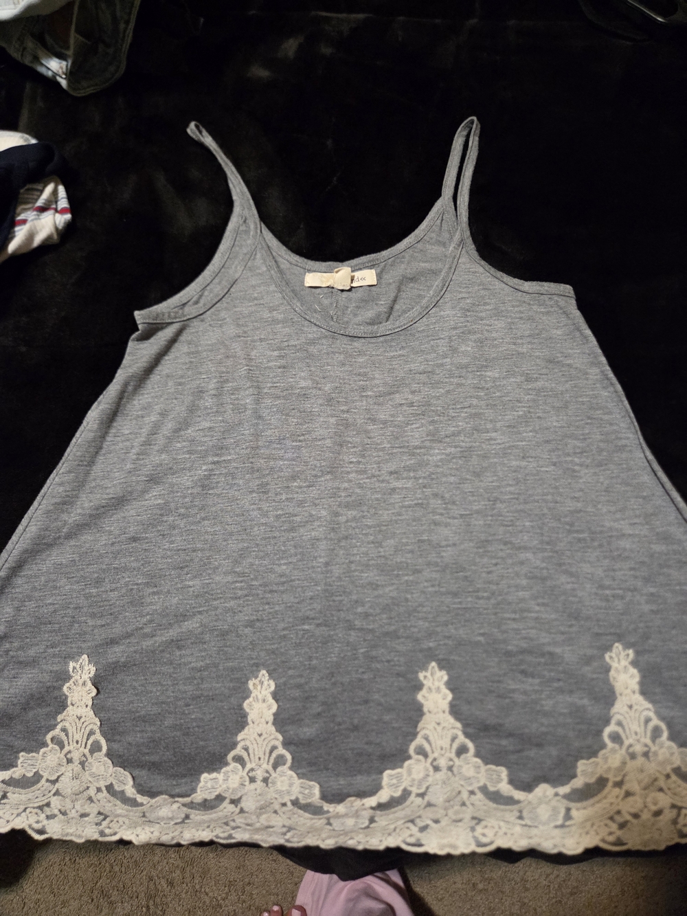 Rewind Gray Camisole with Cream Lace Trim